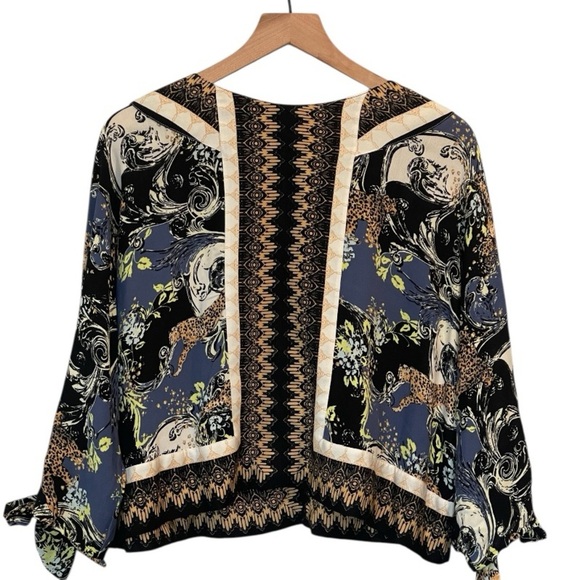 Free People Catch Me If You Can Tie Sleeve Blouse, Boho Cheetah Print, XS - Picture 3 of 16